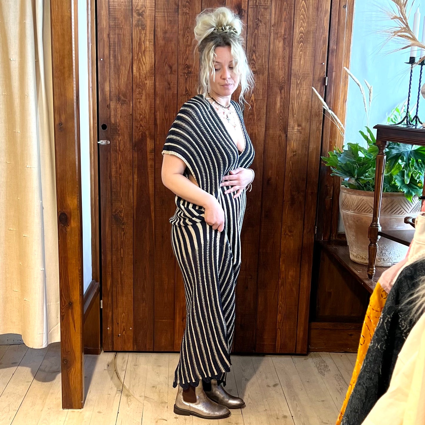 Stickad Blå Kaftan - Storlek L