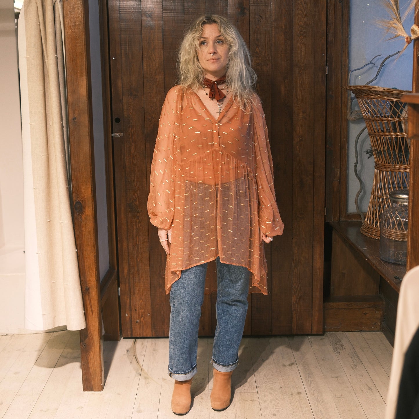 Peach Blus - Storlek S