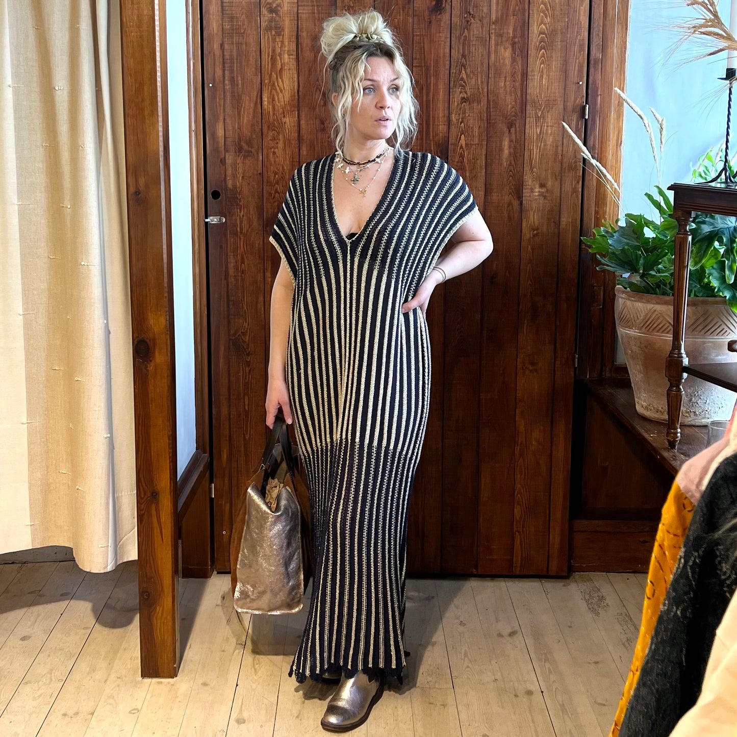 Stickad Blå Kaftan - Storlek L