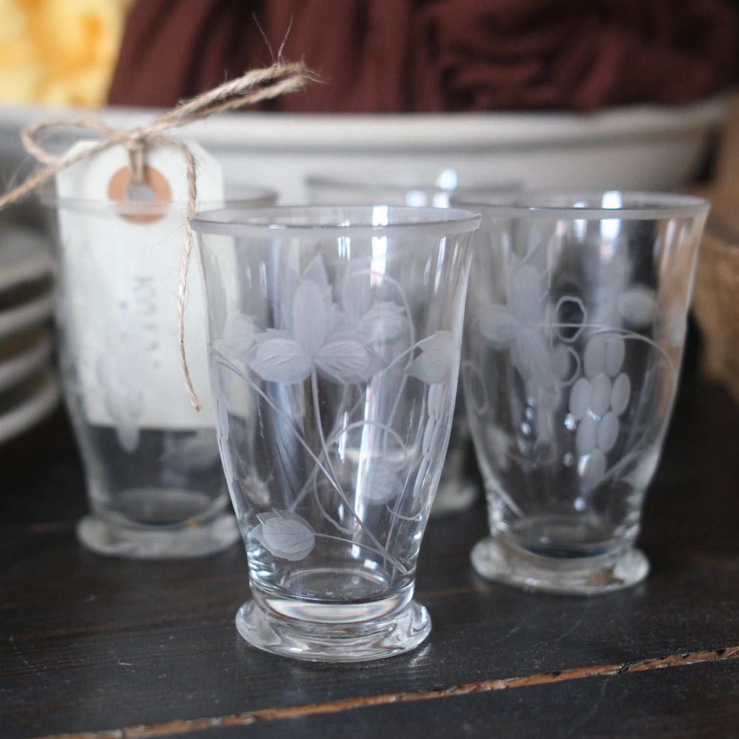 Graverade Vintage Dricksglas set om 4